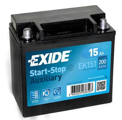  EK151 EXIDE  15Ah-12v Exide AGM AUXILIARY (15090145), L, EN200 
